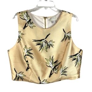 Forever 21+ Yellow Floral Leaf Sleeveless Crop Top Blouse Womens Size 2X